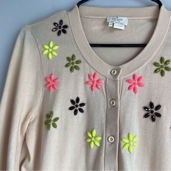 Kate Spade Floral Cluster Jewel Embellished Cardigan Sweater - Picture 3 of 9